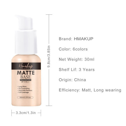 30ml SEPORA 6 Colors Matte Liquid Foundation Oil Control Waterproof Full Coverage Facial Natural Concealer Base Makeup Cosmetics