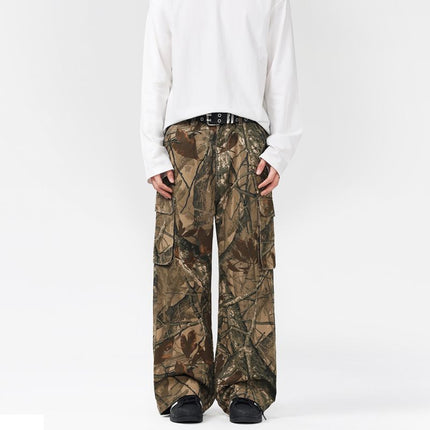 JIAMU Branch Camouflage Ins Overalls American Style Old-fashioned Design Sense Loose Outdoor Casual Pants Printed Relaxation Sense
