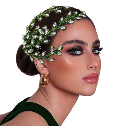Nais Ns368 Forest-Style Green Branch and Leaf Twist Stick Hair Accessory with Rhinestone Embellishments for Bridal Wedding Photoshoot