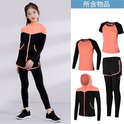 Children's Running Clothing Sports Suit Tights Girls Yoga Training Basketball Quick-Drying Clothing Elastic Sweat-Absorbent Fitness Clothing