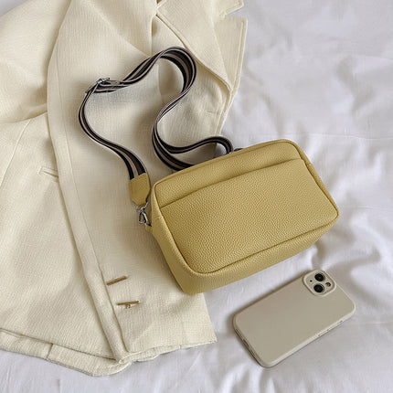 Trendy Women's Bag 2025 New Pure Color Versatile Pu Crossbody Bag Small Bag Women's Wide Shoulder Strap Shoulder Bag Small Square Bag