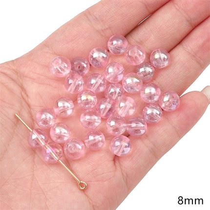 Glass Pink Transparent Solid Color Round Beads Crystal Beads Wheel Beads Slub Handmade Bracelet Bracelet Necklace Jewelry
