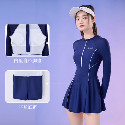 Long-sleeved swimsuit women's conservative sunscreen one-piece swimsuit slimming fat-covered girls swimsuit swimming pool training