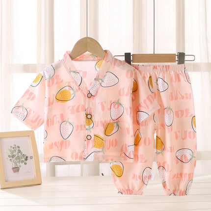 Children's Home Clothes Cotton Silk Suit Summer Boys and Girls Pajamas Artificial Cotton Two-Piece Set Cotton Silk Air-Conditioned Clothes Kidsren's Clothing