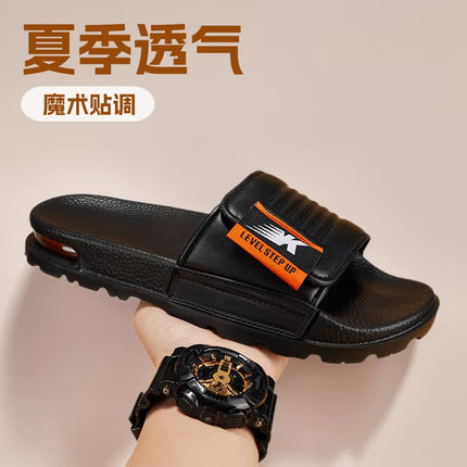 Slippers Men's Summer Fashion Outfit Trendy Air Cushion Slides Soft Sole Outdoor Beach Shoes Velcro Vietnamese Slippers