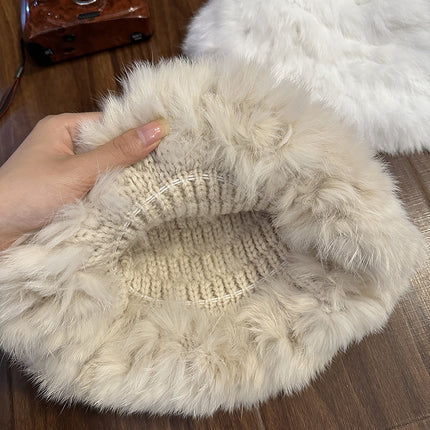 Falling pool knitted ~ rabbit fur velvet handmade fisherman hat makes face look small winter warm atmosphere hat makes face look small for women