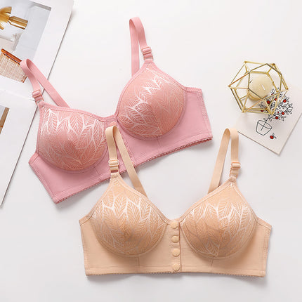 Cross-Border Large Size Middle-Aged Mother's Front Button Bra Push-Up Breathable and Comfortable Breast-Retracting Bra Without Rims