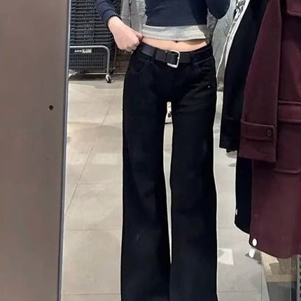 plus size American Style Hot Girl Low-waisted Black Micro-lar Jeans Women's Autumn New Style Small Slim Look Retro Mop Pants