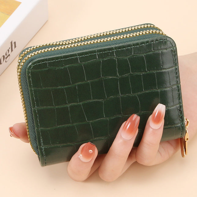 Anti-Magnetic Theft Double Pull Card Holder Fashionable Women's Crocodile Pattern Zipper Coin Purse Cross-Border Coin Purse Rfid