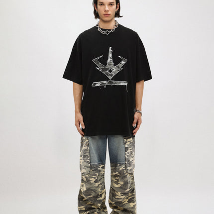 # OVDY Vintage Wash and Distressed Pants PROJECT G/R Stitching Camouflage Drawstring Tooling Denim Paratrooper Pants