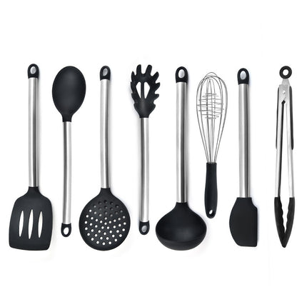 Silicone kitchenware suit 8-piece set stainless steel tube handle spatula baking scraper egg beater cooking hot pot spoon
