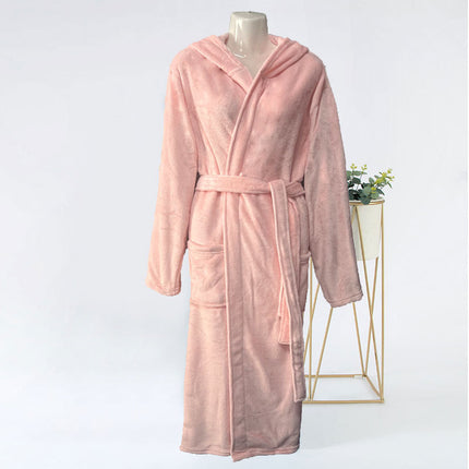 New autumn and winter plain hooded bathrobe flannel home casual nightgown extended thick couple bathrobe wholesale