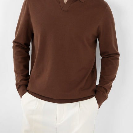 Light Luxury Seagull Collar Long-Sleeved Knitwear Autum Men's Knitwear Light Business Lyocell Lapel Wool Bottoming Shirt