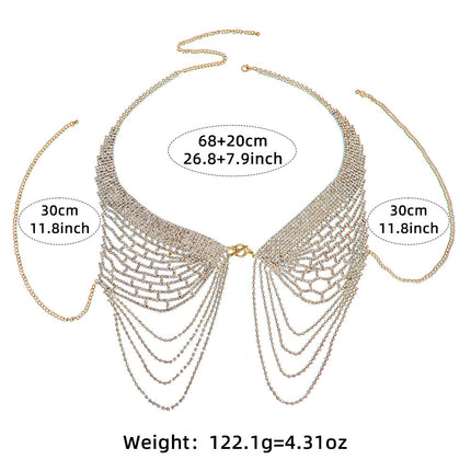 Cross-border Hot Diamond Angel Wings Body Chain European and American Fashion Heavy Industry Shiny Full Diamond Catwalk Tassel Chest Chain for Women