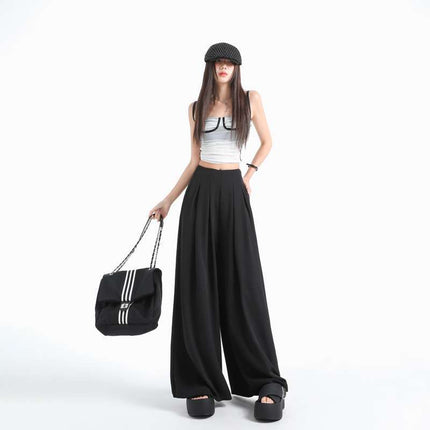 Wholesale Dropshipping Summer & Modern and Casual Lazy Style ~ Super Soft Black Suit High Waist Wide Leg Casual Pants