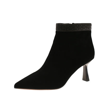 Sheepskin High-Heeled Pointed-Toe Short Boots for Women 2025 Autum New Retro Elegant Soft Single Boots Fashionable Casual Leather Boots