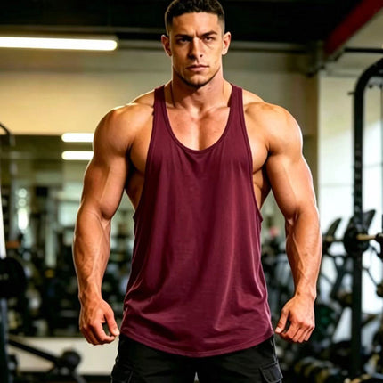 Summer Men's Vest Thin Strap Sports European and American Bodybuilding Fitness T-shirt Printed logo Waistle I-Shoulder Loose Men