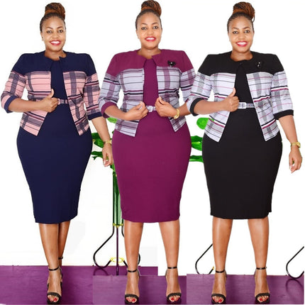 African Plus-Size Women's Clothing Spring and Autumn New Style Coat and Dress Two-Piece Set Office Ladies Dresses
