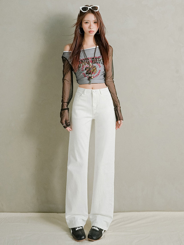 White Three-Proof Straight Jeans for Women 2025 Autum New Wide High Waist Slim Elastic Wide Leg Casual Pants