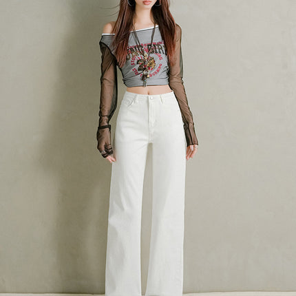 White Three-Proof Straight Jeans for Women 2025 Autum New Wide High Waist Slim Elastic Wide Leg Casual Pants