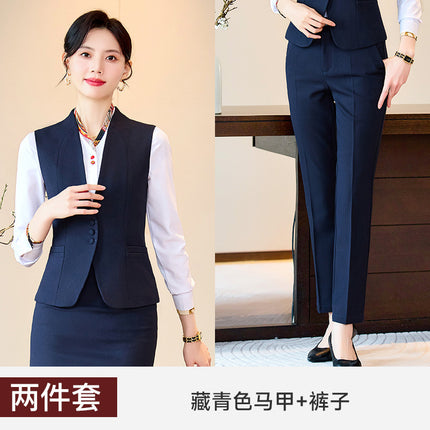 Business Wear Tooling Vest Women's Spring and Autumn New Temperament Hotel Manager Front Desk Reception Overalls with Vest