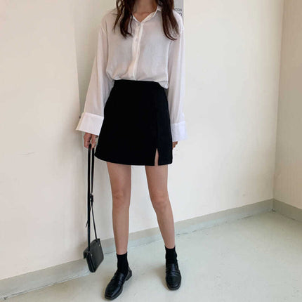 New Elegant Gray and Black Hip-Hugging Short Skirt for Women, Anti-Exposure A-Line Skirt, Summer High-Waisted Slimming Look Skirt
