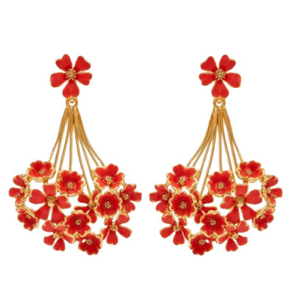 Oscar European and American Mid-Century Style Oil Dripping Enamel Bouquet Shape Brass 925 Silver Needle Niche Design Unique Earrings for Women