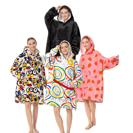 Amazon's New Hooded Adult Cold-Proof Clothing for Couples to Wear Outside Home Clothes Cross-Border Same Style Flannel Nightgown
