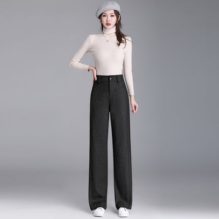 Retro Woolen Wide-Leg Pants for Women in Autumn and Winter New Thickeneded Suit Pants for Middle-Aged Mothers Straight Pants Loose Floor-Length Pants