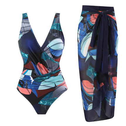 2025 new European and American foreign trade one-piece conservative belly backless sexy swimsuit chiffon beach dress cross-border explosions