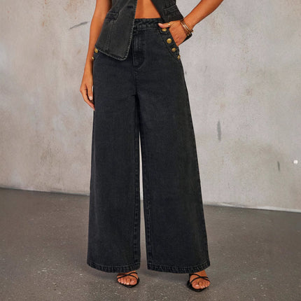Factory direct cross-border 2025 new American solid color fashion sleeveless Denim suit European and American style straight leg pants