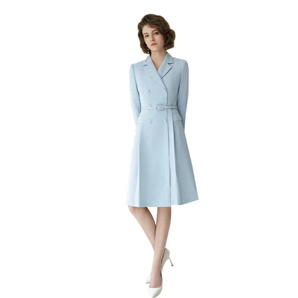 Autumn and Winter New light blue dress Women's Slim-fit Slimming Double-breasted Professional Dress Exam for Public Entrance Examination