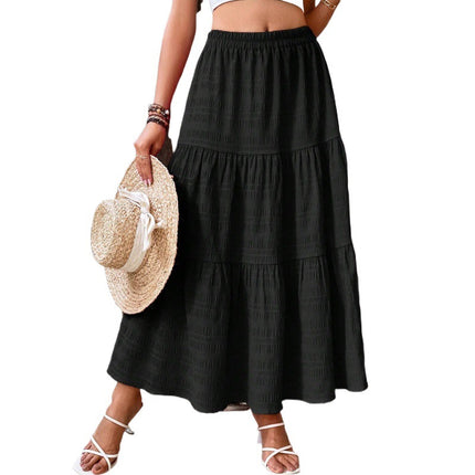 Real shot in stock foreign trade cross-border AliExpress shrimp skin independent station Europe and the United States solid color spring style elastic waist skirt