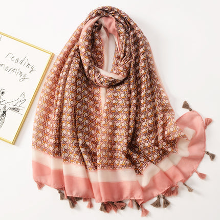 Japanese New Artistic Color Split Travel Sunscreen Beach Towel Printed Cotton and Linen Hand Scarf Tassel Scarf Large Scarf