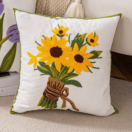 Nordic Towel Embroidered Embroidered Embroidered Pillow Living Room Cream Sofa Cushion Flower Model Room Bay Window Cushion Cover