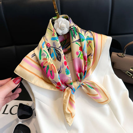 New Style Square Scarf Small Silk Satin Imitation Silk Women Flower and Bird Printed Beautiful Silk Scarf Thin Small Square Scarf Scarf Scarf