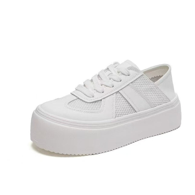 Genuine Leather Two-Way Platform Thick-Soled White Sneakers for Women, 2026 Summer New Style, Thin Mesh Breathable Sneakers, Height-Increasing Sports Casual Shoes