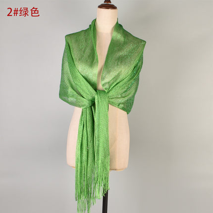 2024 new European and American style sexy flat long beard solid color sunscreen shawl scarf fashion ladies split towel