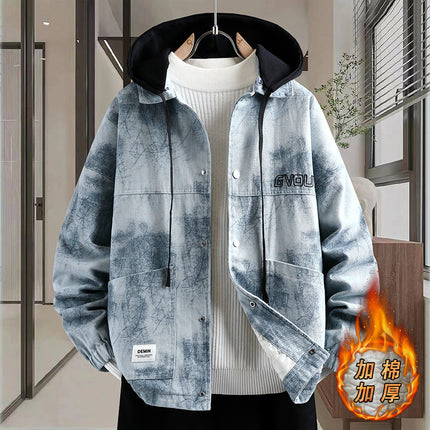Spring Pure Cotton Thickened Jacket for Men, Teenagers, Students, Casual Loose Denim Jacket, Men's Spring and Autumn Warm Top