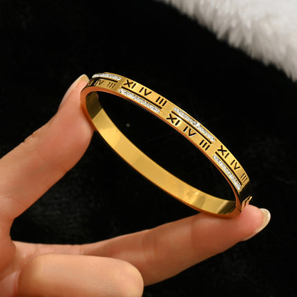 Titanium Steel Bracelet Does Not Fade, Diamond-Encrusted Real Gold Electroplated 18K Gold Stainless Steel Bracelet Douyin Cross-Border Same Style