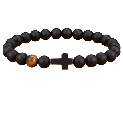Amazon New Frosted Black Beaded Bracelet Tiger Eye Small Cross Pendant Bracelet Obsidian Cross Bracelet