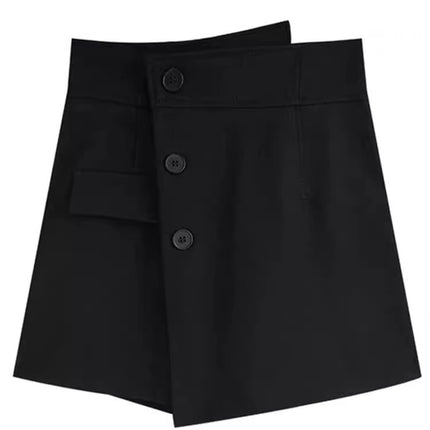A-Line Wide-Leg Shorts for Women 2025 Spring High-Waisted Slimming Black Suit Design Button Fashion Half Skirt