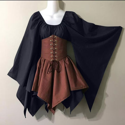 Cross-Border Wish New Party European and American Women's Long-Sleeved Renaissance Medieval Bell-Sleeved Dress