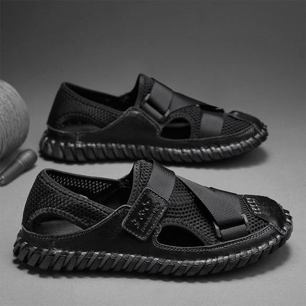 Cross-Border Hot-Selling Summer New Products Large Size Hand-Stitched Casual Breathable Mesh Genuine Leather Toe-Cap Sandals and River Shoes