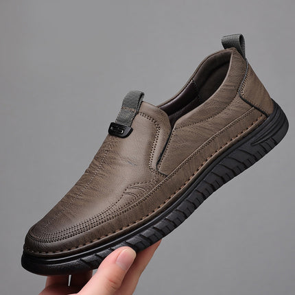 Autumn Handmade Tbottomon Men's Breathable Casual Shoes, Trendy and Versatile Men's Lazy Slip-On Leather Shoes