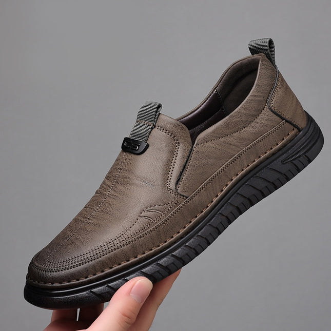 Autumn Handmade Tbottomon Men's Breathable Casual Shoes, Trendy and Versatile Men's Lazy Slip-On Leather Shoes