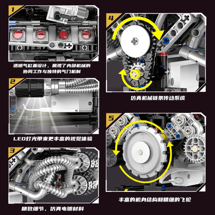 Supercar Electroplated Engine Aston Martin Valkyrie Supercar Engine Light Version + App Building Block Model