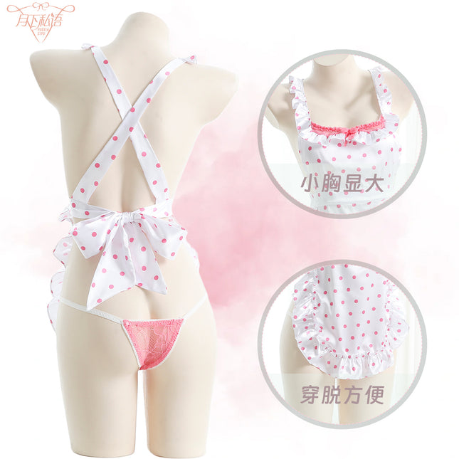 Sexy Lingerie 2024 New Sexy Free Wave Dot Kitchen Apron Maid Dress Sexy Uniform cosplay Women