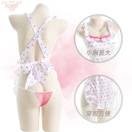 Sexy Lingerie 2024 New Sexy Free Wave Dot Kitchen Apron Maid Dress Sexy Uniform cosplay Women