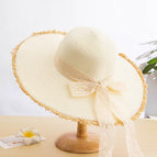 Large brim raffia edge 4cm lace-milk white / M（56-58cm）